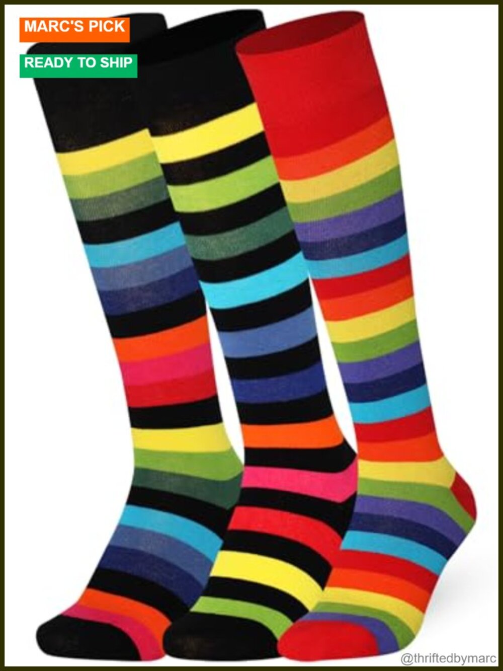 Men's Combed Cotton Knee High Tube Socks Striped Seamless Toe